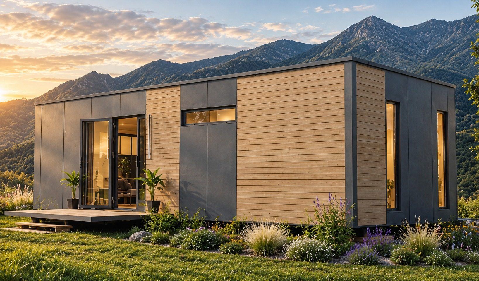 Maison modulaire ouverte sur un paysage de montagne